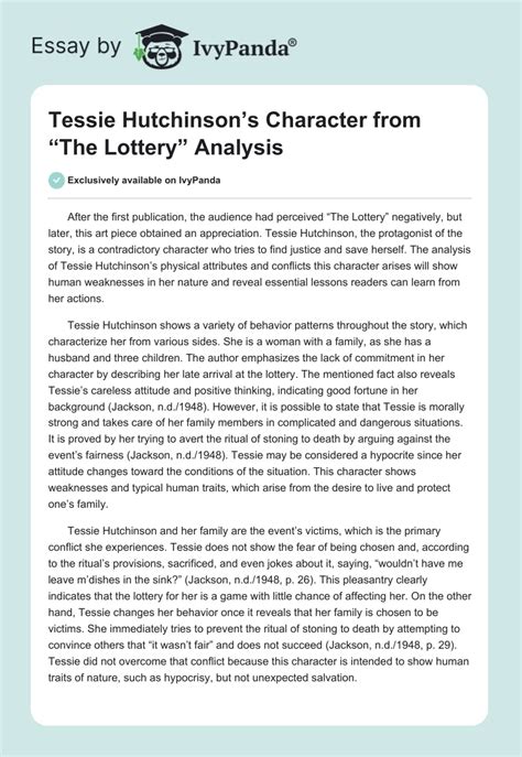 how does tessie change throughout the story|Characterization of Tessie Hutchinson in The Lottery .